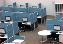 Rapid Slimline Screens 1650 High. Light Blue Fabric With Charcoal Melamine Below